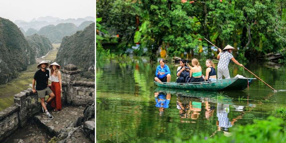 Turistas visitando Tam Coc, Vietnam
